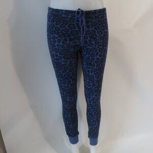 Women Splendid Blue Black Leopard Print Thermal PJ Pant Bottoms S